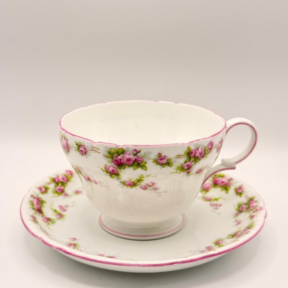 Shelley England Dainty Rambler Rose Tea Cup and Saucer Set Pink Floral 0195